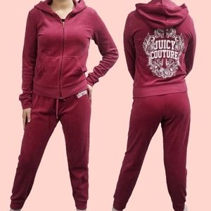 Y2k Juicy Couture TrackSuit Matching Set Burgundy Red Medium Jacket Pants Logo